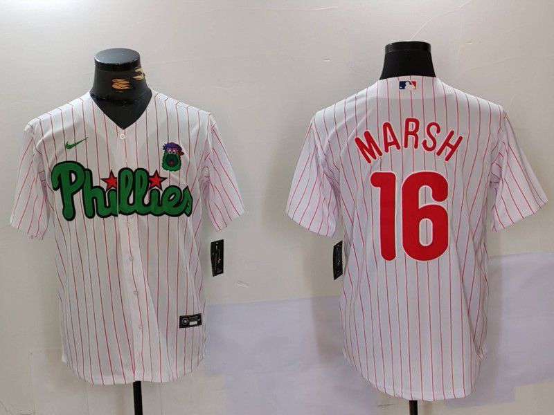Men Philadelphia Phillies #16 Marsh White stripe Second generation Joint Name 2024 Nike MLB Jersey style 1->philadelphia phillies->MLB Jersey